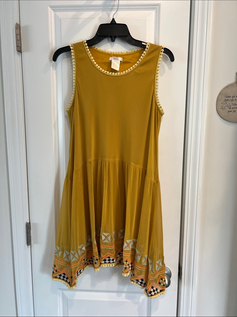 Esley Bohemian Sleeveless Embroidered Swing Dress on Mustard